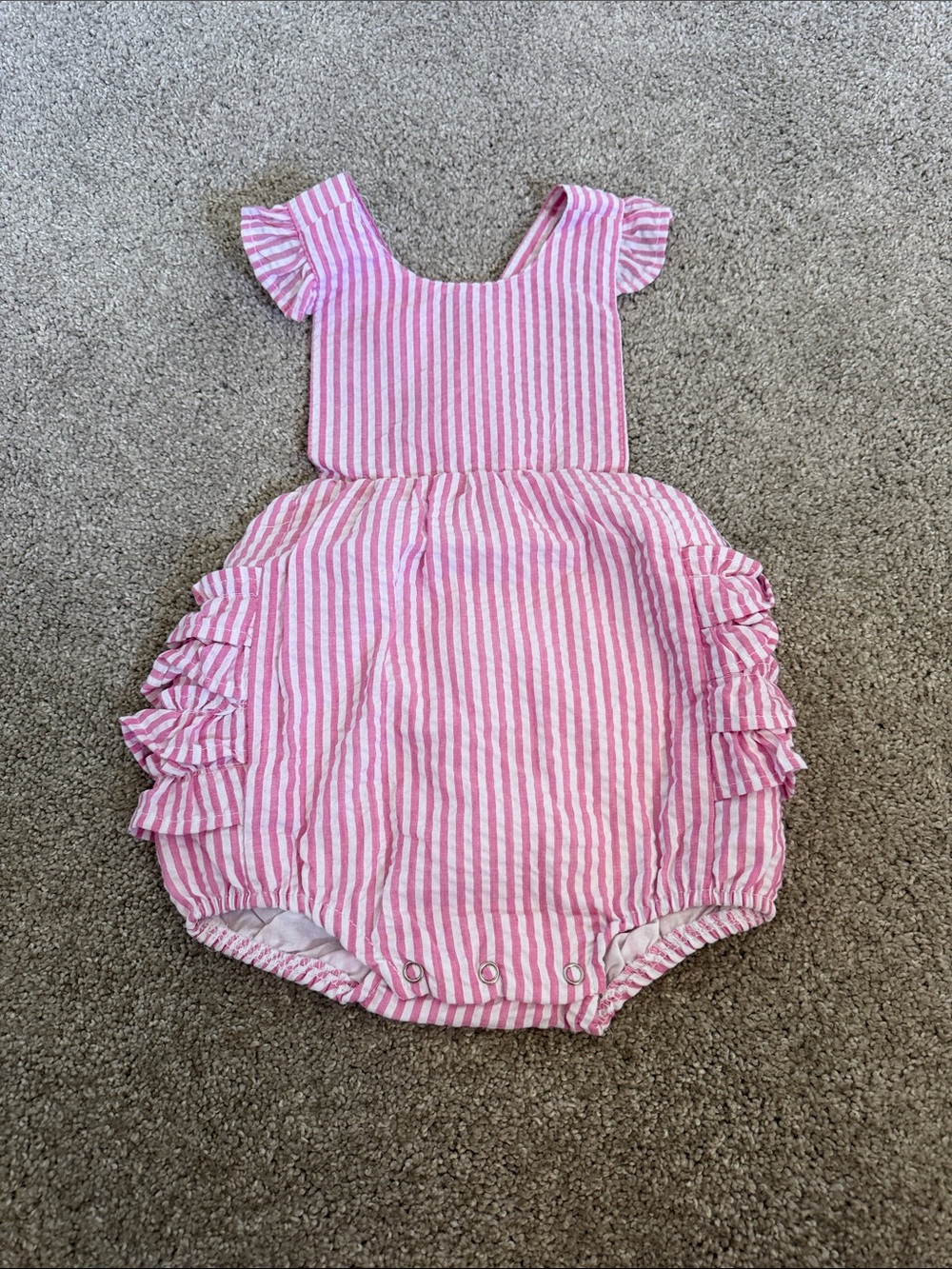 Pink Striped Ruffle Bubble Romper - Kids
